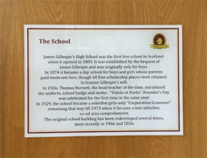 Plaque about James Gillespie's High School