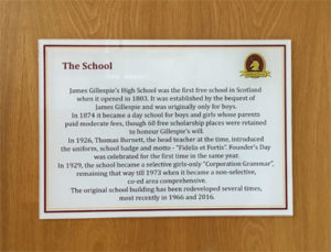 Plaque about James Gillespie's High School